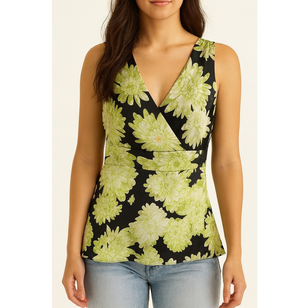 Y2K Babydoll‎ 100% Silk Inc Concepts Floral Sleeveless V Neck Top Blouse Size 10